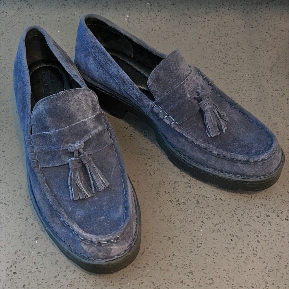 Born Blue Suede Tassel Loafers Chunky Lug Sole Preppy 9.5